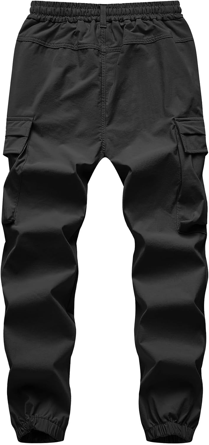 Boy's Cargo Joggers Pants Youth Quick Dry Hiking Lightweight Pants for Sports Outdoor Sweatpants with Zipper Pockets
