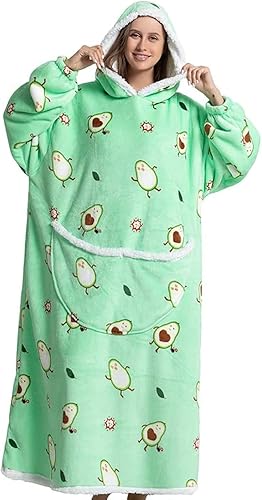 Queenshin Manta con Capucha Usable, Sudadera de Franela Extragrande Cómoda para Adultos, Manta Cálida y Acogedora con Capucha
