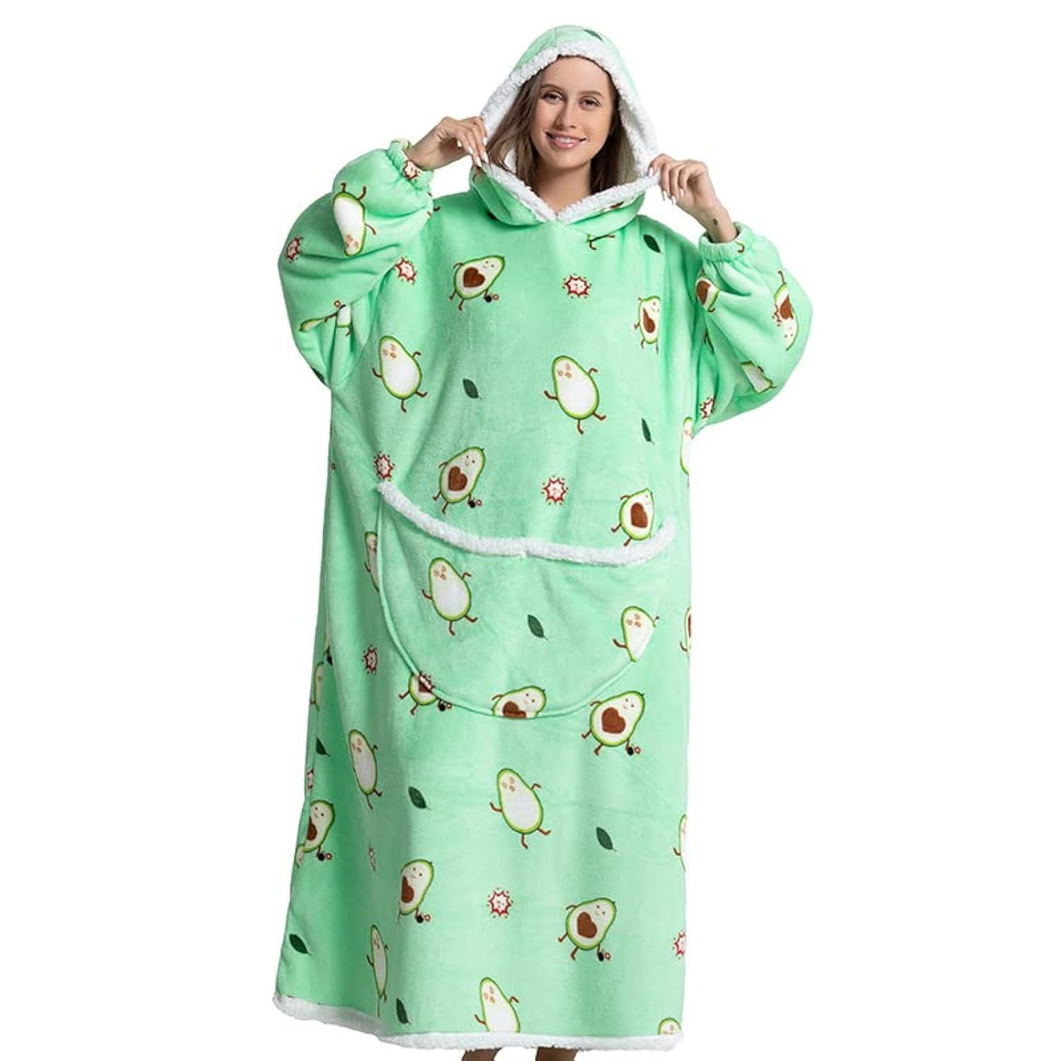 Queenshin Wearable Blanket Hoodie, Extra Long Oversized Flannel Comfy Sweatshirt Robe for Adults Women Girls, Warm Cozy Animal Hooded Body Blanket