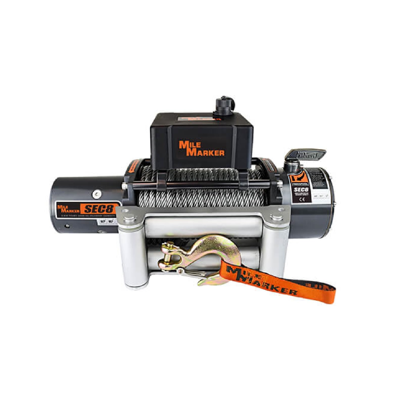 TrendsAuto 8,000 lbs. Capacity Steel Cable Winch with 30,000 lbs. Capacity Heavy-Duty Snatch Block & 6’ Recovery/Tree Strap | for Secure Vehicle Recovery | Includes TrendsAuto Decal