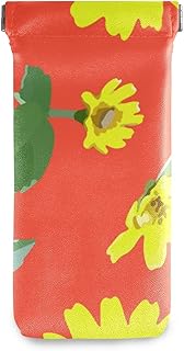 HUSSRITY Eyeglasses Case Creeping Daisy Flowers Sunglasses Pouch Soft PU Leather Squeeze Top Eyeglass Holder Portable Glasses Case For Women Men