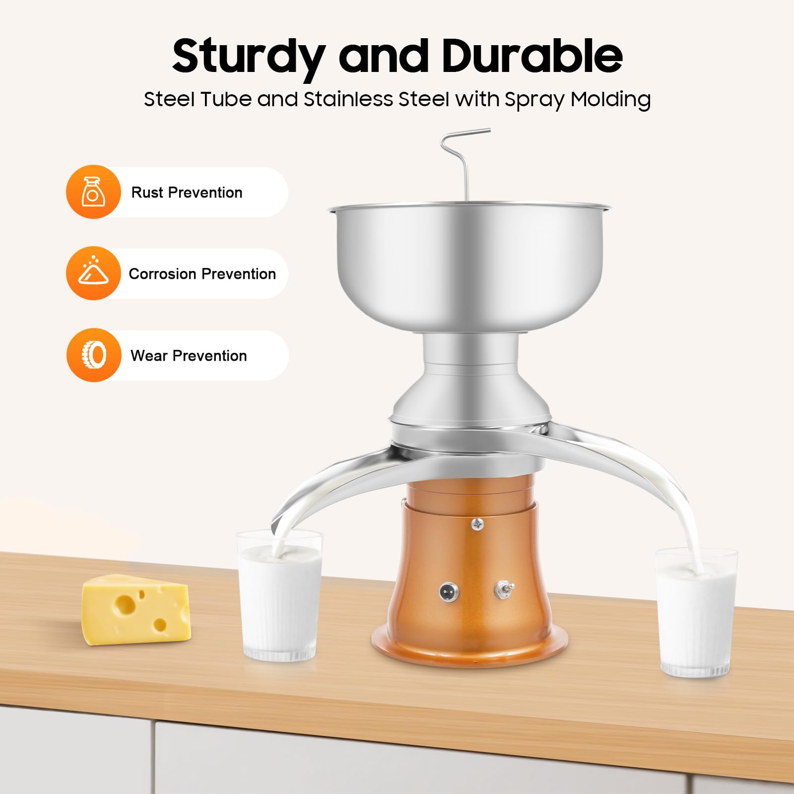 Milchzentrifuge Elektrisch, 5L Milch Zentrifuge Milchseparator Milchcreme Separator für Kuhmilch und Ziegenmilch, Bauernhöfe