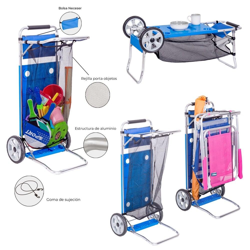 LOLAhome Mejorado y renovado. Carro portasillas Plegable de Aluminio con 2 Ruedas de 52x37x105 cm y función Convertible en Mesa