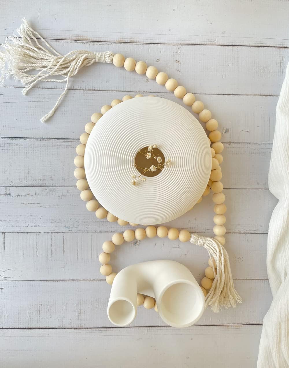 Farmhouse Beads 58in Handcrafted Natural Wood Bead Garland with Tassels Rustic Country Decor Prayer Boho Beads Big Wall Hanging and Coffee Table Decor
