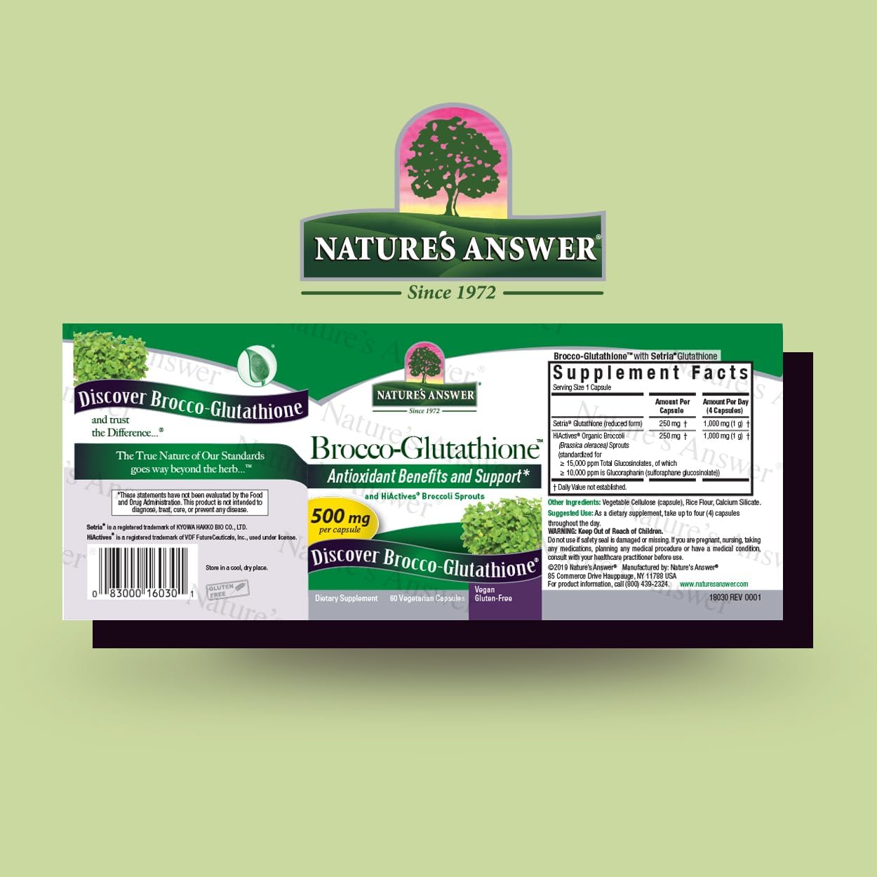 Nature's Answer Brocco-Glutathione | Contains Powerful Antioxidant Benefits | Supports Healthy Aging | Gluten-Free & Vegan | Vegetarian Capsules 60ct.