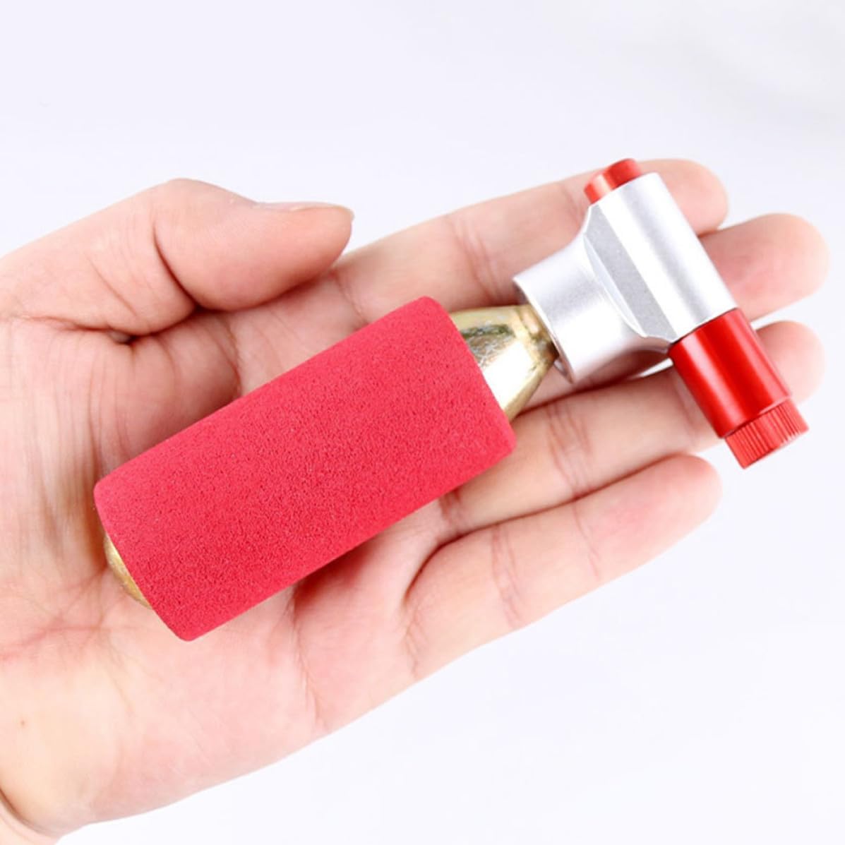 SOLUSTRE Portable Mini Co2 Tire Pump for Bicycle and Basketball with CNC Processing Gas Cylinder Interface and One-Click Inflatable Button, Aluminum Alloy Construction for Inflatable