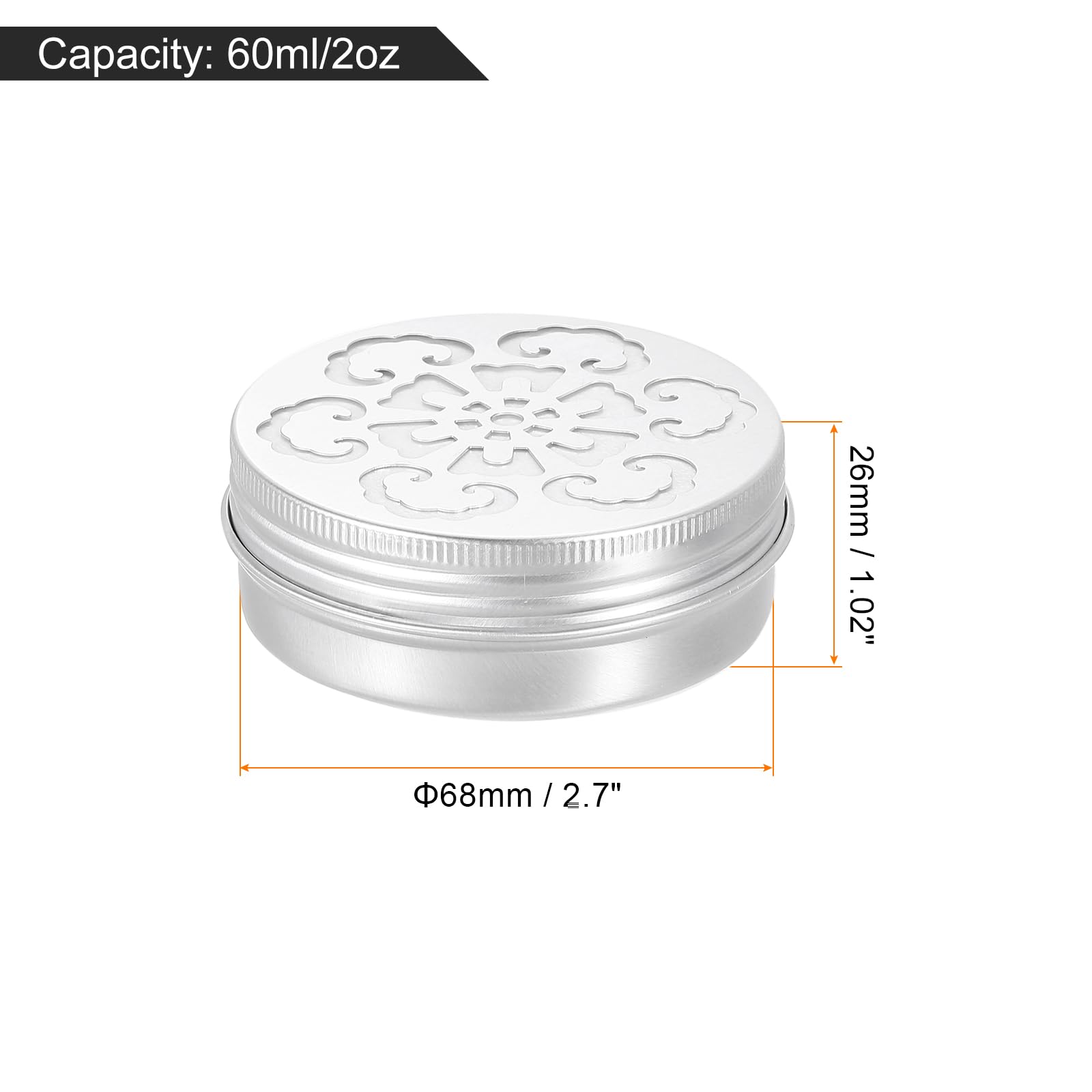 HARFINGTON 8 Pcs Aluminium Tins with Hollow Lids 2oz/60ml Round Empty Metal Tins Refillable Spice Containers Plastic Jars Sample for Air Freshener Candles Travel Storage