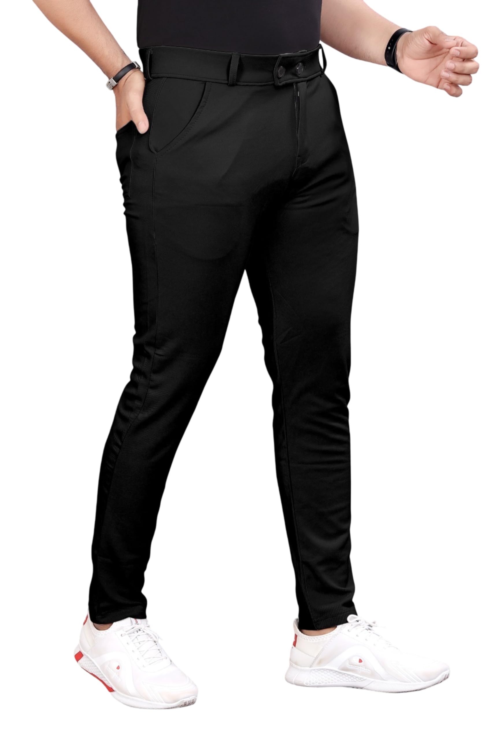 Men's Formal Slim Fit Trousers | Mid-Rise Solid Pants with Button Closure | Perfect for Office [Pack of 1]-picture-31