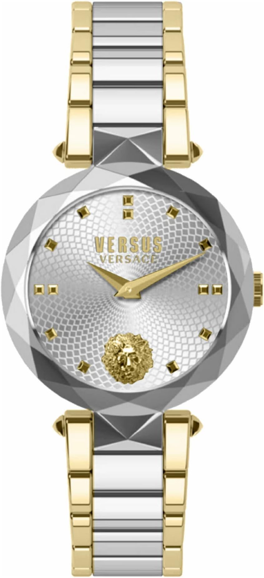 Versus Versace Covent Garden Collection Luxury Womens Watch Timepiece with a Two Tone Bracelet Featuring a Two Tone Case and Silver Dial