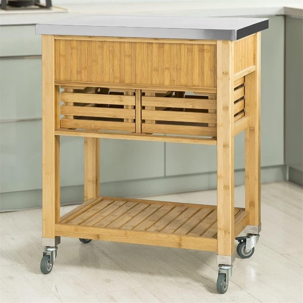 Kitchen Serving Storage Trolley Cart with Stainless Steel Worktop Solid and Practical Trolley (D W73 x D46 x H93cm) (D W73 x D46 x H93cm)