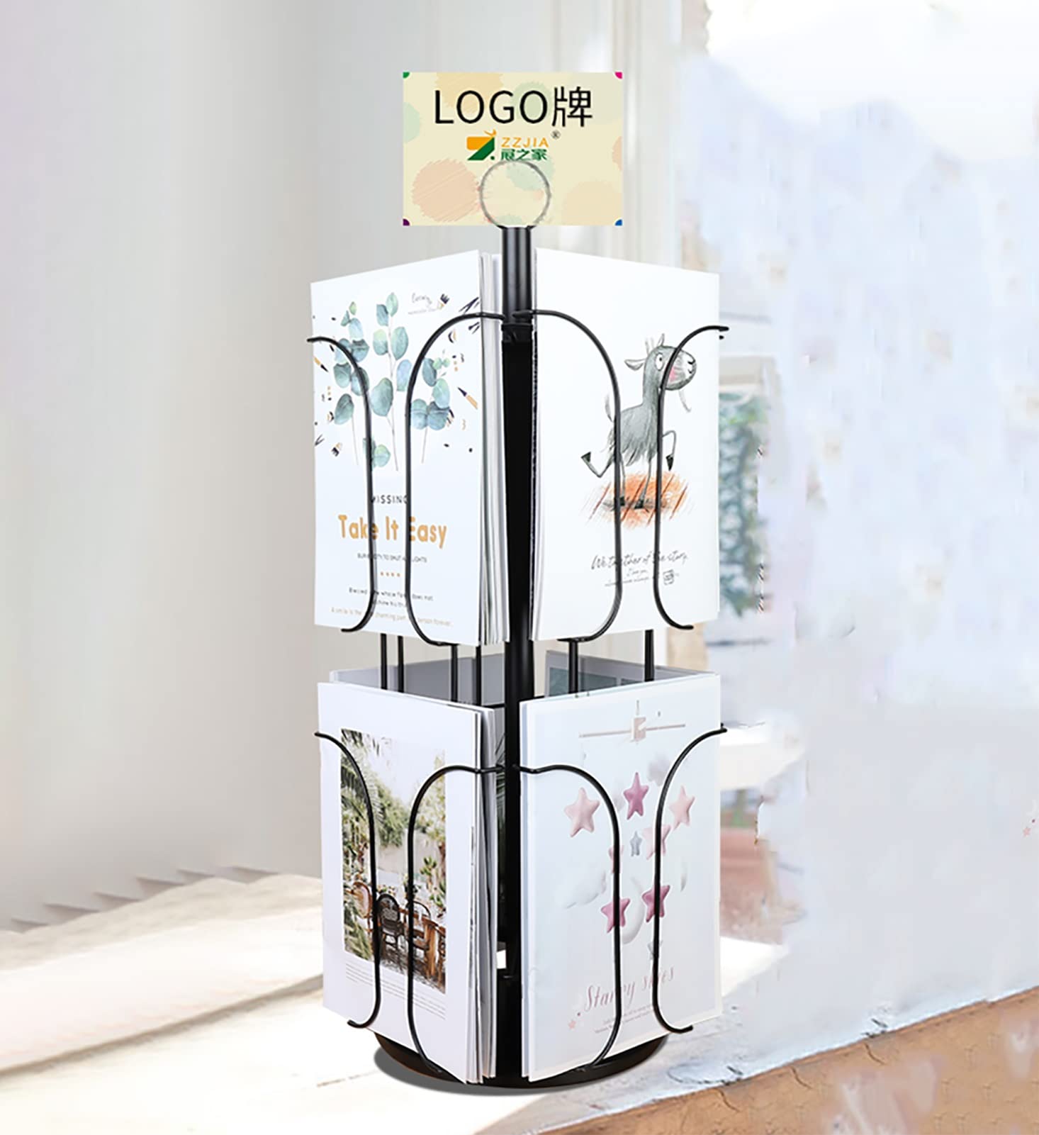Prospektständer Desktop Magazine Rack Holder, A4 Broschüre Einzelseiten -Anzeigeständer für Werbung, Rotationsinformationsregalregal für Bürobankkrankenhäuser(Black)
