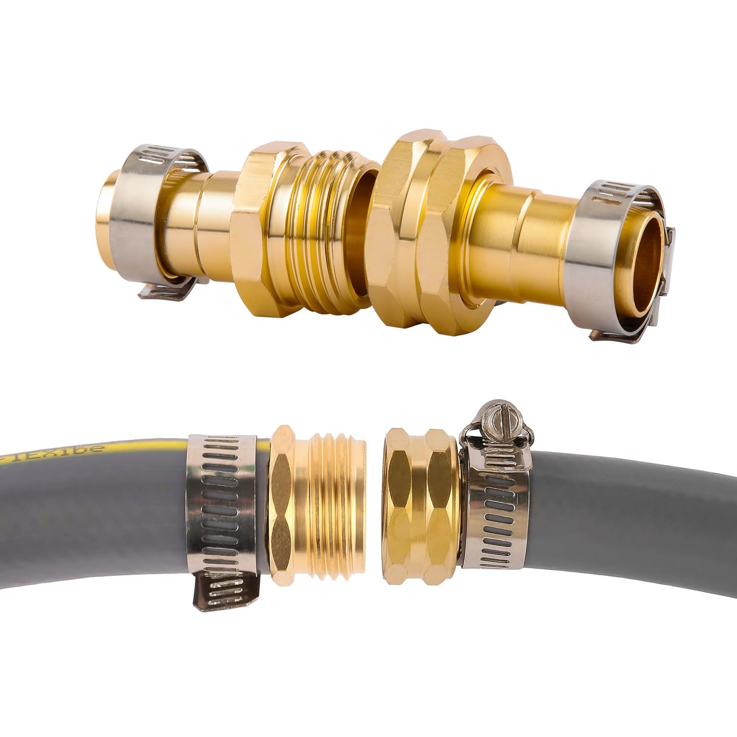 Kit de conector de reparación de manguera de jardín, apto para manguera de jardín de 0.75 o 0.63 pulgadas | Juego de 3 adaptadores de manguera macho y hembra, kit de reparación de manguera de agua con abrazaderas