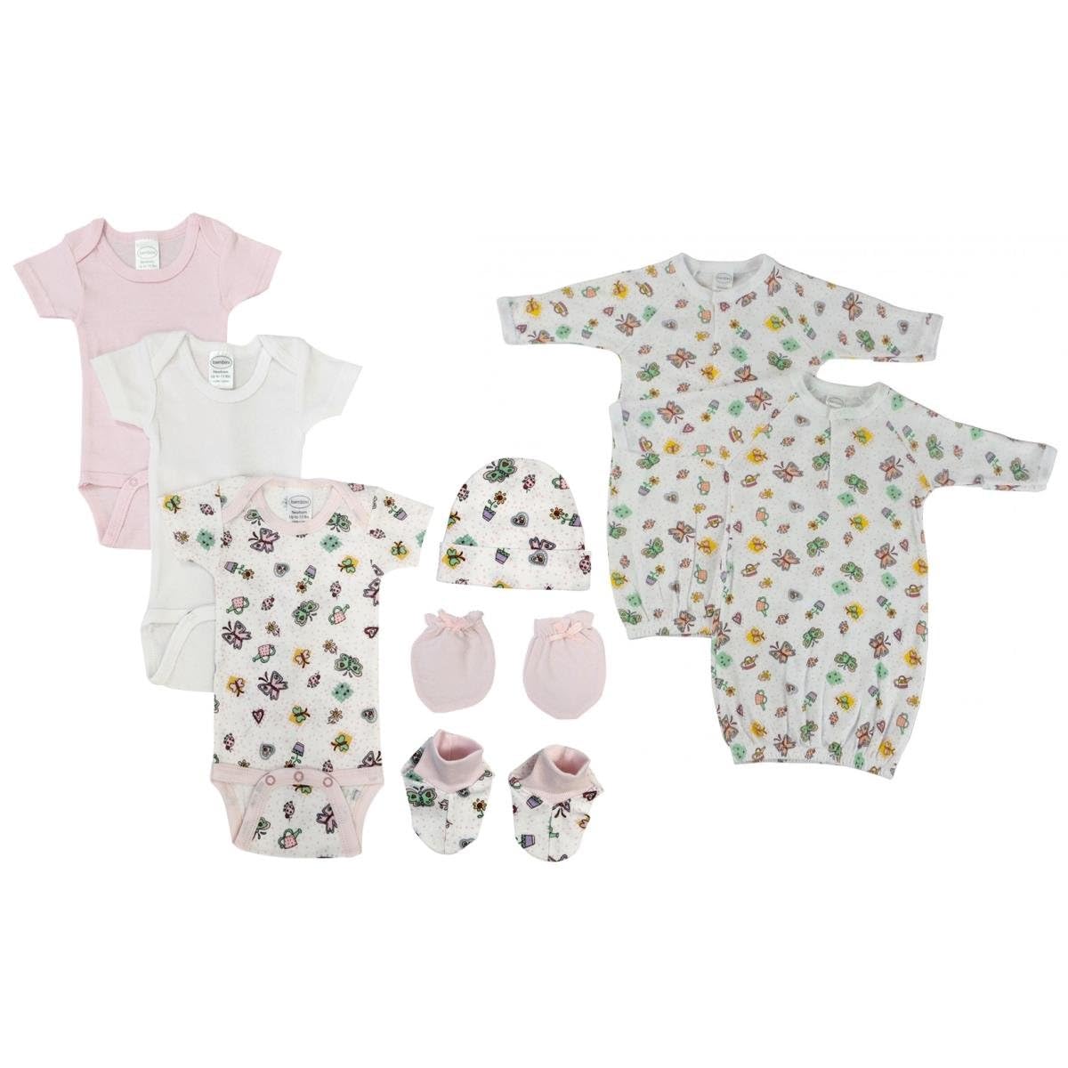 Bambini NC-0592 Newborn Baby Girl 8 Piece Layette Sets White & Pink