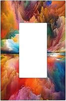 Vista 70 de Cubiertas de salida iridiscentes abstractas coloridas nubes dúplex de 1 cuadrilla, placa de cubierta de interruptor de luz arco iris, placas