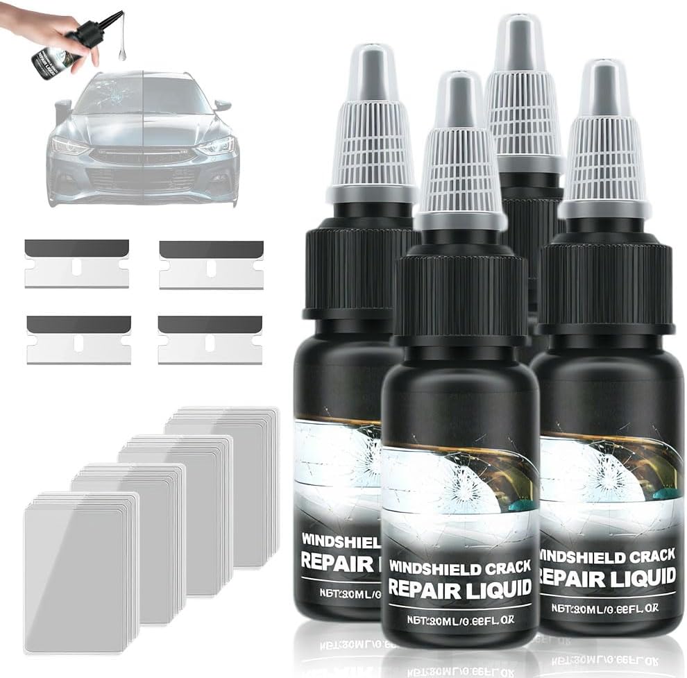 Cracks Gone Glass Repair Kit, 2025 Upgrade Windshield Repair Kit for Chips and Cracks, Glass Repair Fluid Nano Fluid Filler for Star Shaped Crack and Repairing Chips (4 Set)