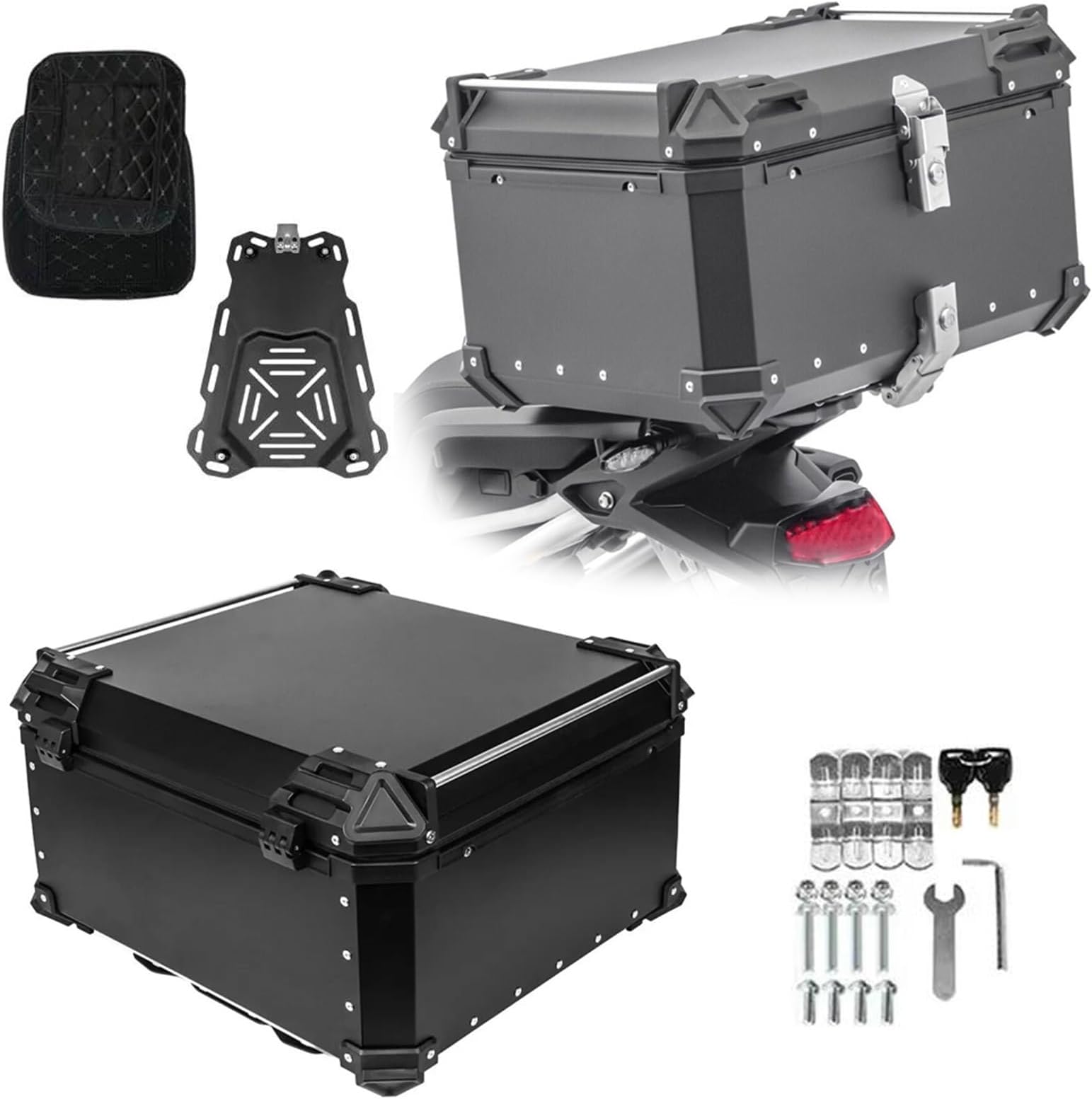 Side case Motorcycle 100L Luggage Tail Case Storage Trunk Panniers Toolbox Top Box Accessories for H-ONDA X-ADV750 NC750X NC750S for Ducati MTS950 MTS1200 MTS1260(Black- Silver)