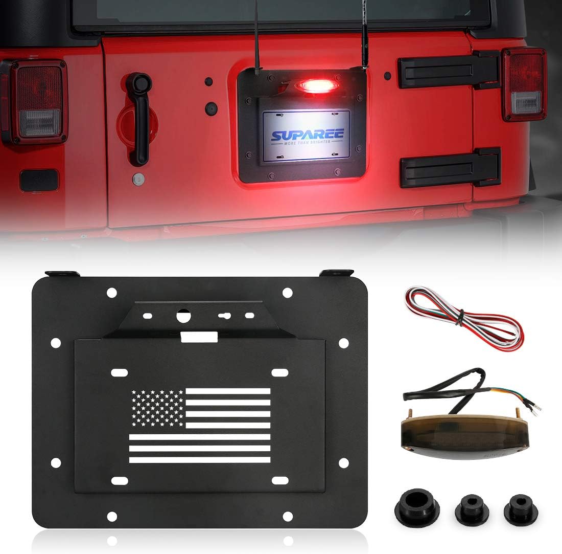 SUPAREE Spare Tire Delete License Plate Relocation Kit Jeep Jk Spare Tire Delete w/Plate Illuminate Light Third Brake Light Fits for 2007-2018 Wrangler JK & Unlimited