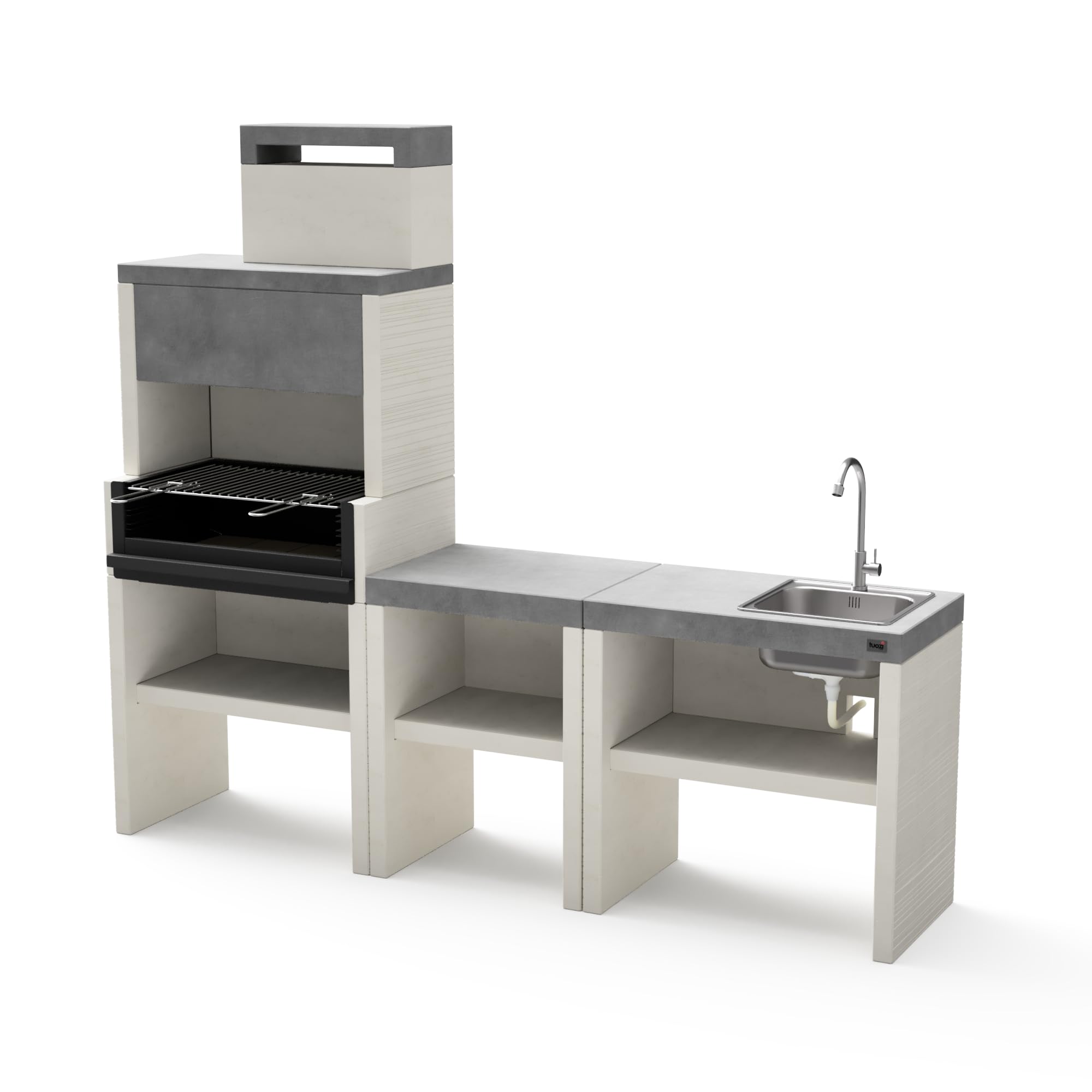 MAESTRO FERRETERO TUOZI - Pack 8 – Cocina DE Exterior VENIT Flex Plus HOTTE – Barbacoa Modular con Parrilla de Acero, Fregadero y Superficie de Trabajo (215 x 47 x 185 cm)