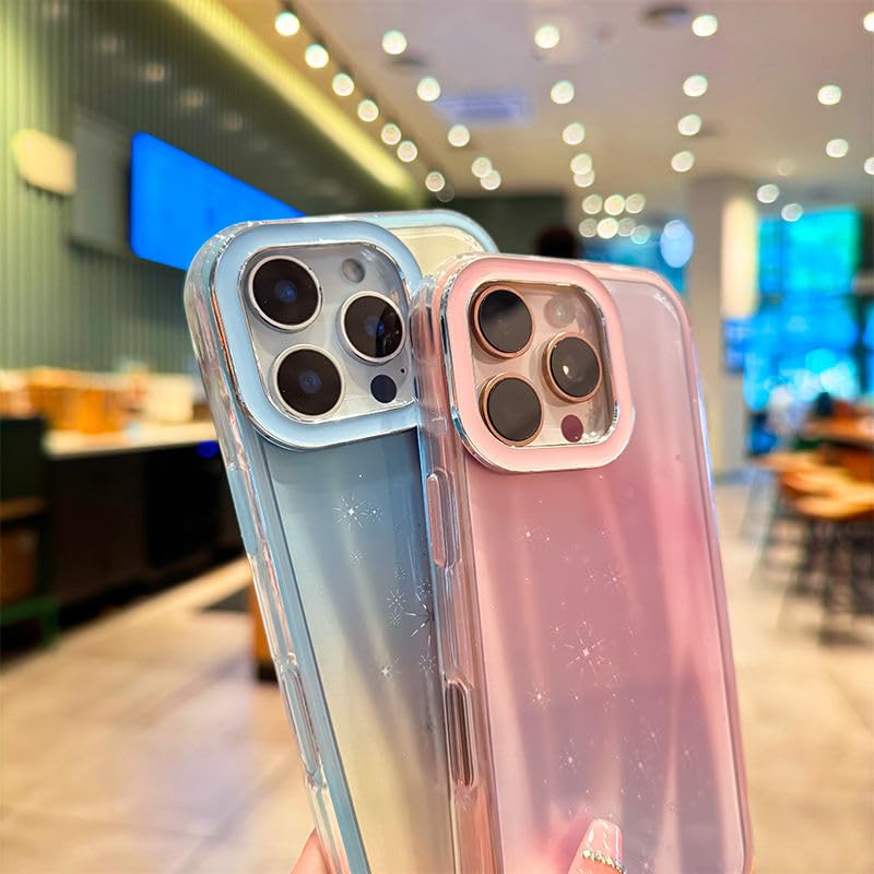 Image of VONZEE Compatible for iPhone 15 Plus 6.7'' Case Bling Star Gradient Shiny Colorful Case with Full Camera Protection Shockproof Case PC+TPU Glossy Shiny Cover for Girls Women,Blue