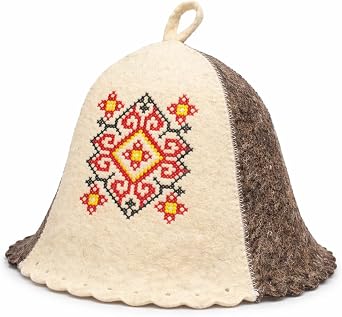 Sauna Hat Wool Embroidered Ukrainian Ornament Vyshyvanka - Banya Hat for Men Sauna Cap for Women Wool Sauna Hat for Women Finnish