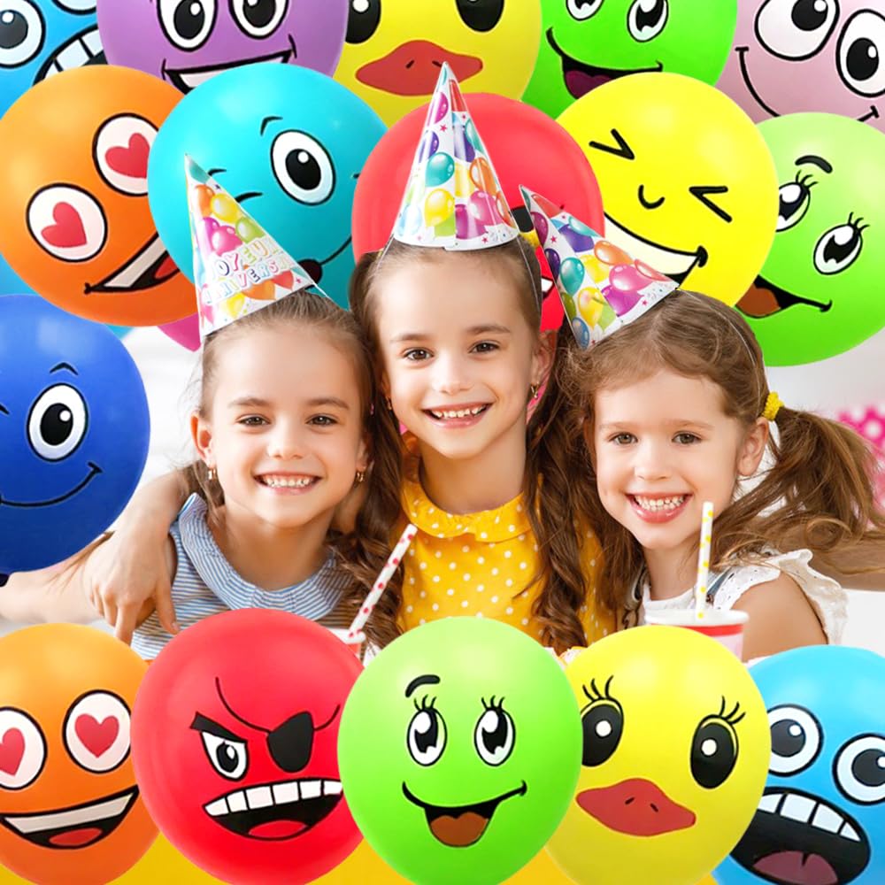 AUNGKWANG 20/50/100/200 Pezzi Palloncini Smiley, 12 Pollici Emoji Lattice Palloncino Festa, Palloncini Colorati per Feste Anniversario San Valentino Compleanno Festa Battesimo Baby Shower Deco