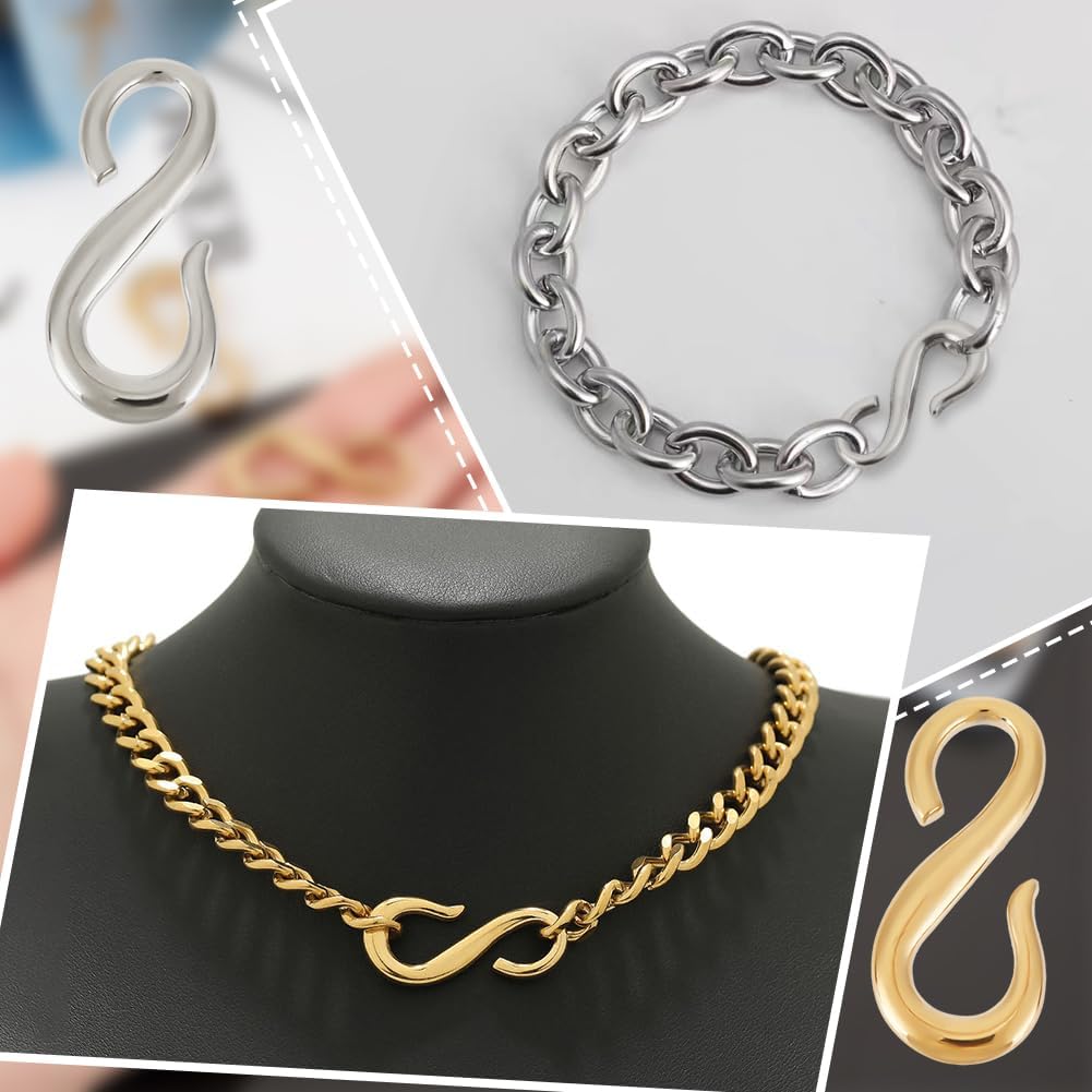 UNICRAFTALE 12Pcs 2 Colors 304 Stainless Steel S Hook Clasps Necklace Clasp Connectors Small S-Shaped Hook Connectors Hook Accessories for DIY Bracelets Necklace Jewelry Making - Image 2