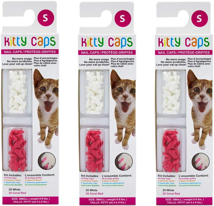 Kitty Caps Nail Caps for Cats | Safe, Stylish & Humane Alternative to Declawing | Covers Cat Claws, Stops Snags and Scratches, Medium (9-13 lbs), Pure White & Coral Red : Pet Supplies