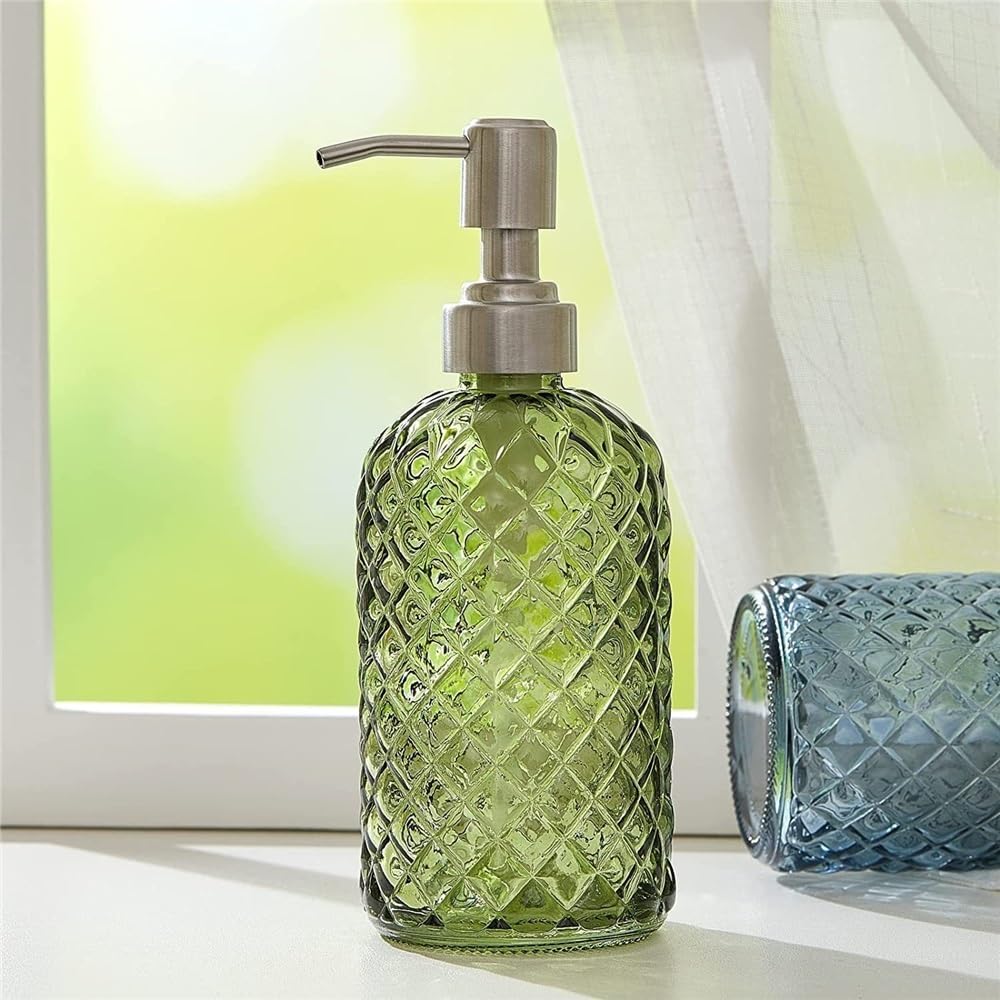 Distributeurs de Savon Bouteille de lotion en verre 400 ml Porte-savon for maison/hôtel/salle de bain Transparent Cylindrique Bleu/Transparent/Vert/Orange Accessoire Salle de Bain(Transparent)
