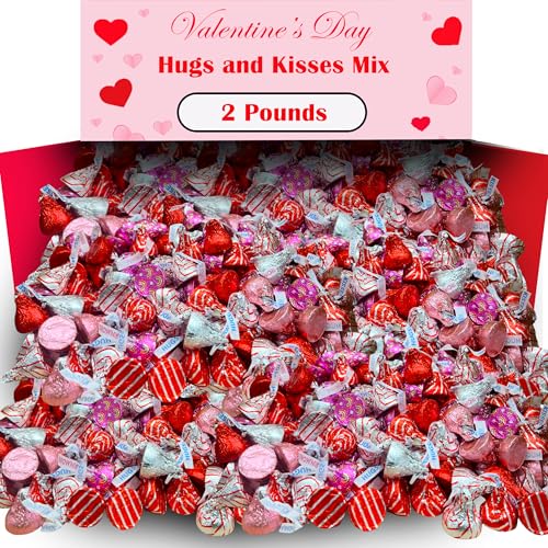 Valentine's Candy Hershey Kisses Hugs Mix, 2 Lbs Bulk, Red, Pink ...