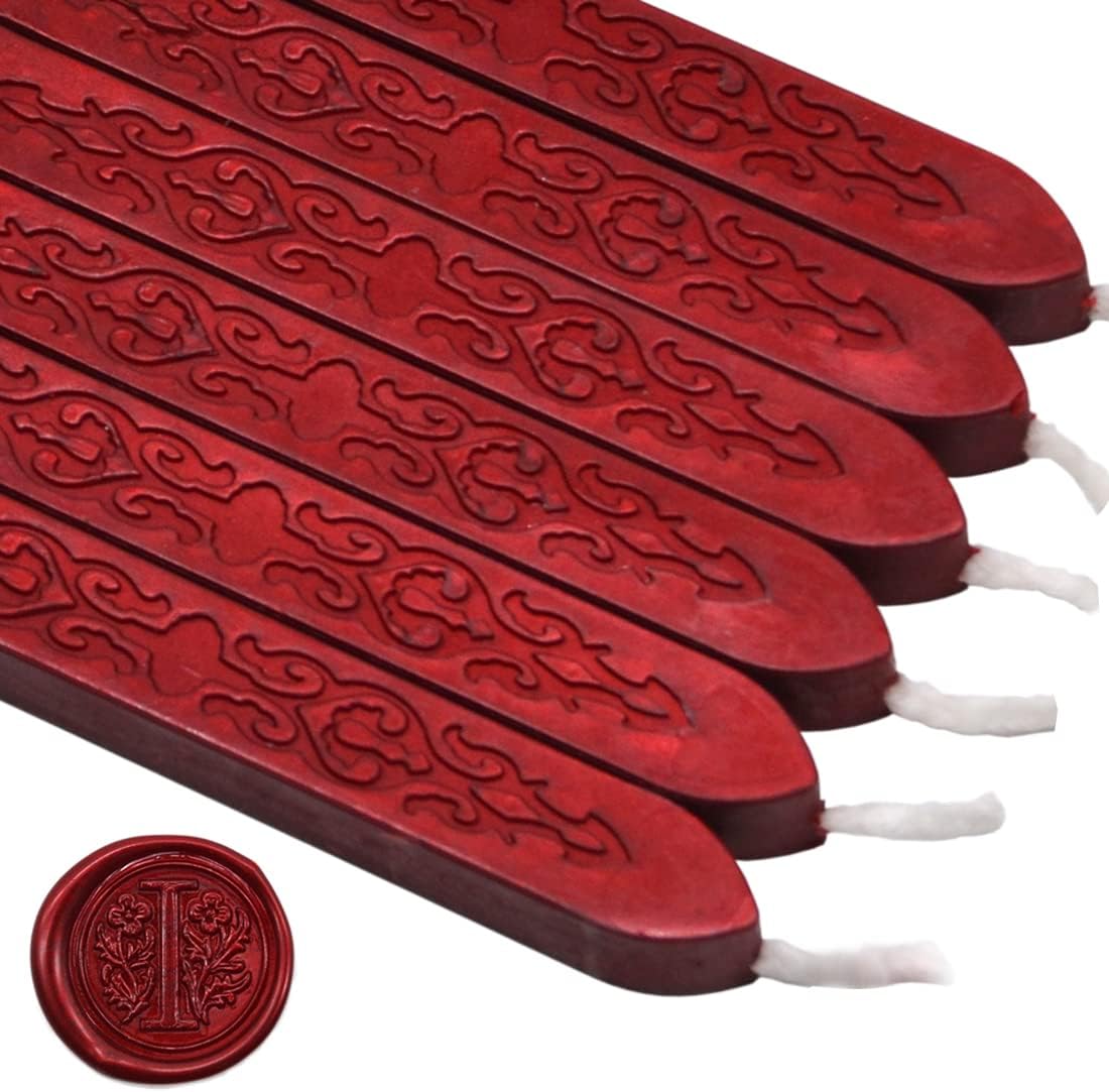 TELOSMA 6PCS Blood Red Sealing Wax Sticks with Wick, Suitable for Envelope, Invitation, Gift Wrapping, Wine Bottle, Tea or Cosmetics Box