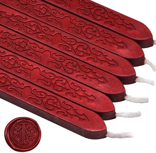 TELOSMA 6PCS Blood Red Sealing Wax Sticks with Wick, Suitable for Envelope, Invitation, Gift Wrapping, Wine Bottle, Tea or Cosmetics Box