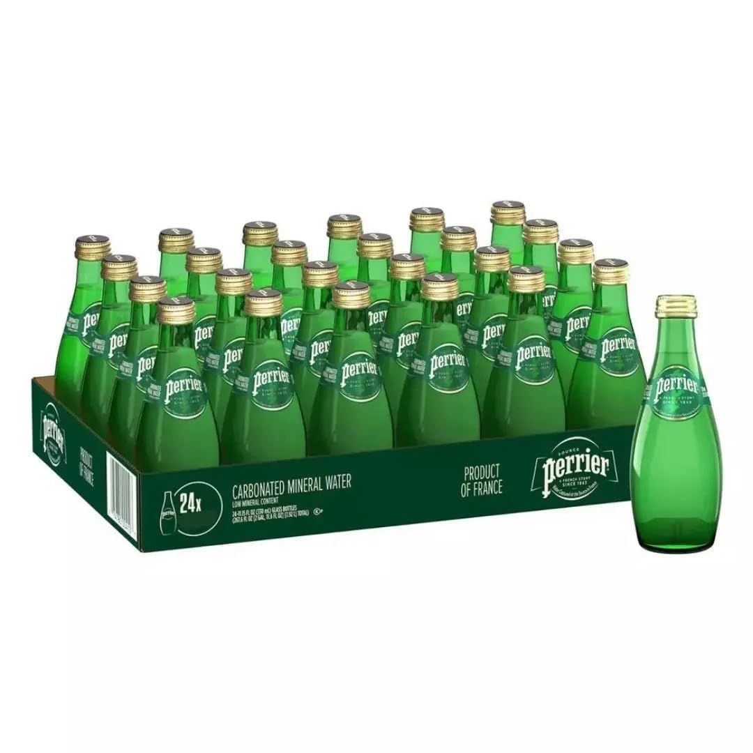 Perriers Natural Mineral Carbonated Sparkling Water, 330ml - Pack of 24, Imported (From France)