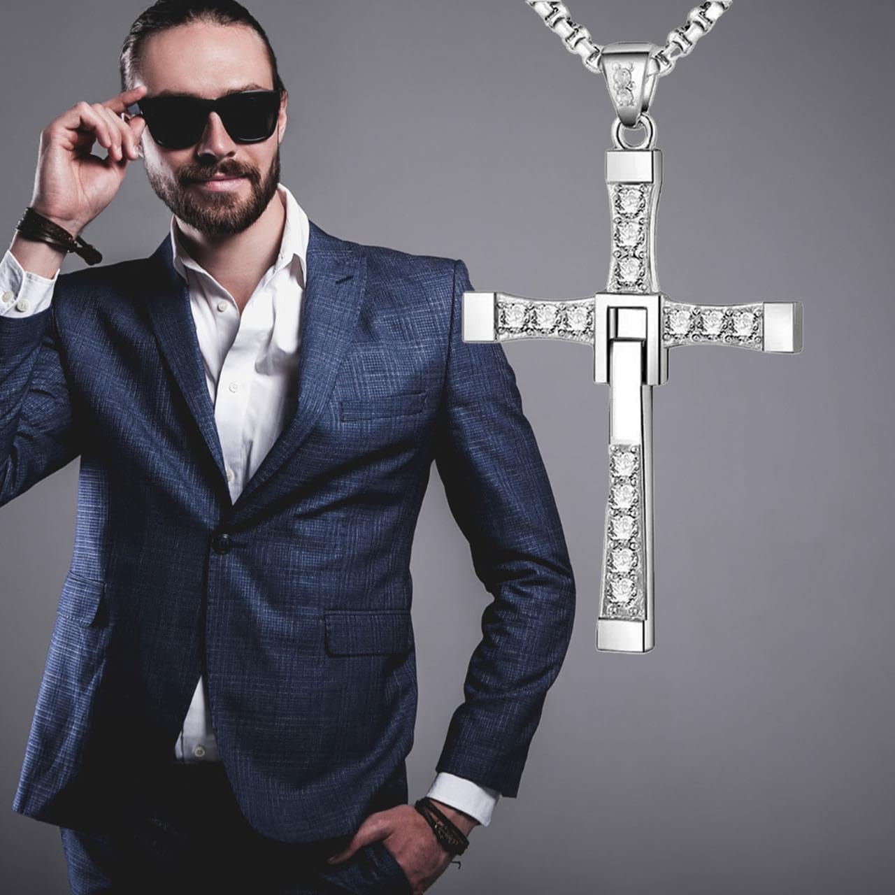 Ozzy Osbourne Cross Necklace, Dominic Toretto Necklace with Small Diamonds Silver, Sterling Silver Cross Pendant Necklace with Cubic Zirconia, Religious Jewelry - Image 8