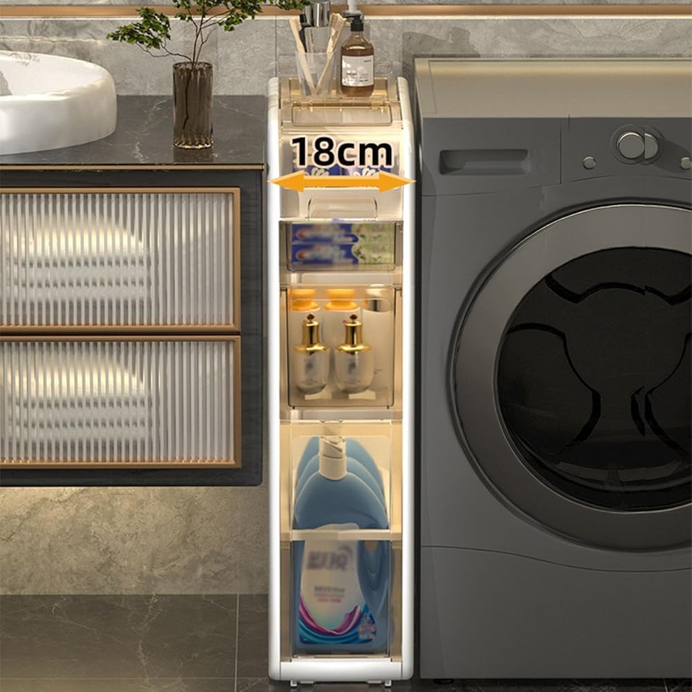 Armadietto da bagno con cassetti trasparenti, mobile alto autoportante per cucina, corridoio, soggiorno, lavanderia