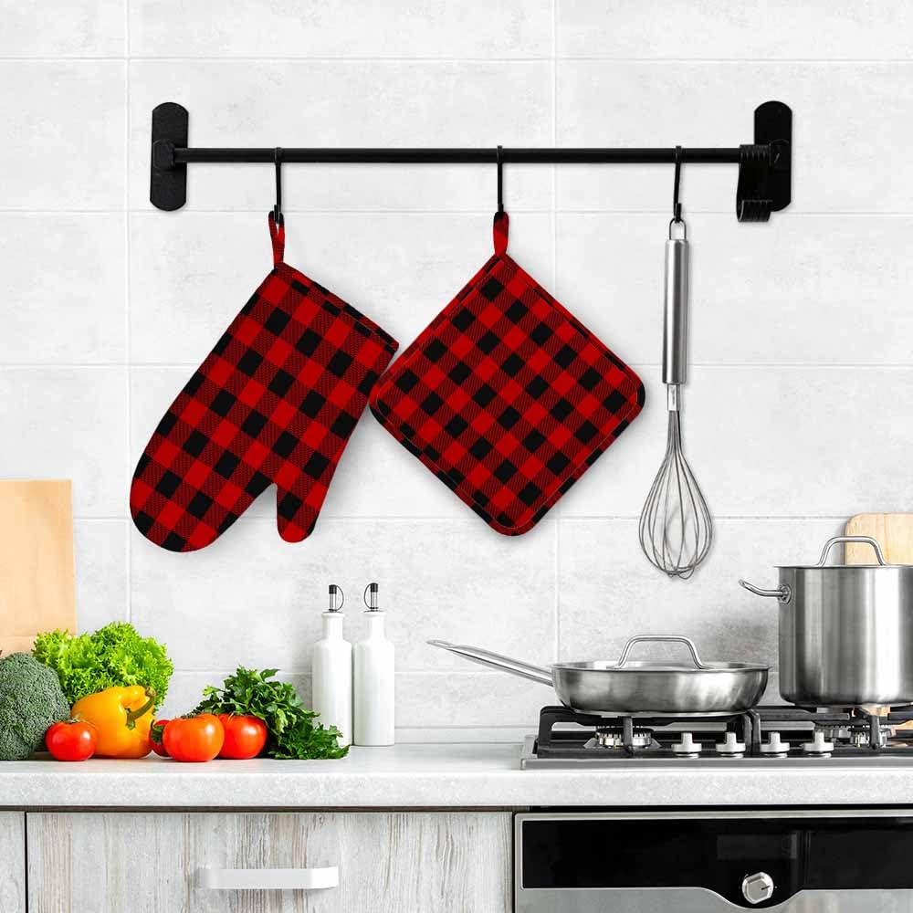 Gants De Four Et Maniques Motif Chat - 100% Coton - Set De 2 Pièces - Protection Thermique Et Décoration Cuisine