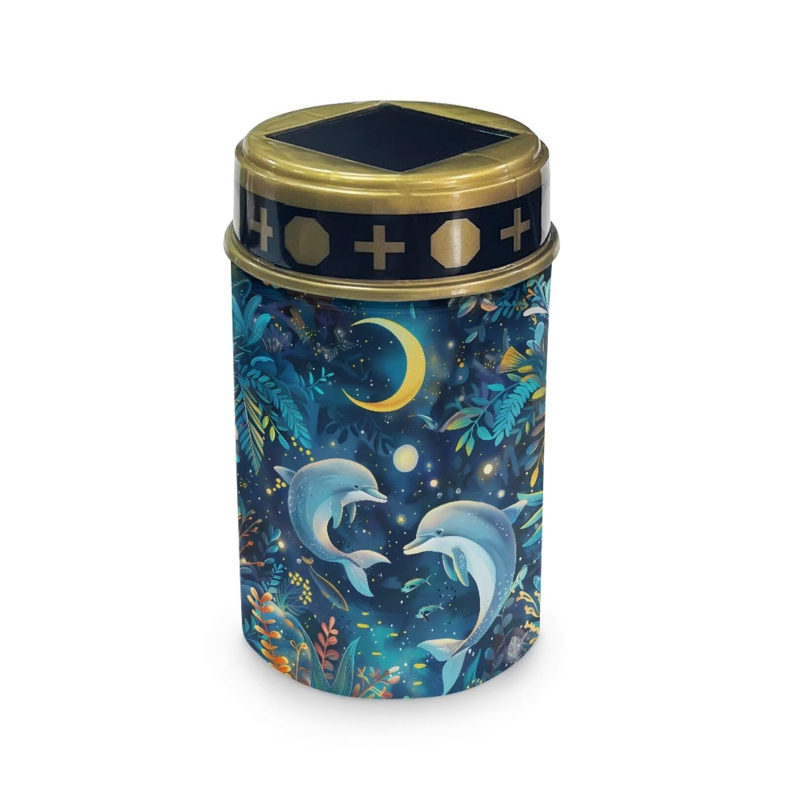 HUGS IDEA Blue Dolphin Solar Grave Lights Moon Solar Cemetery Lights for Grave Waterproof Cemetery Pathway Lighting Outdoor Memorial Decor for All Saints Day