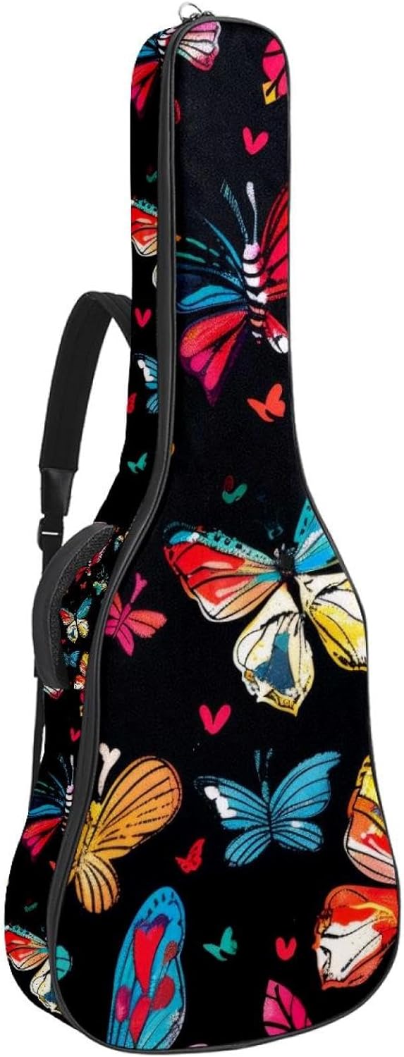 Acoustic Guitar Bag 0.4 Inch Thick Padding Waterproof Guitar Case Gig Bag for 40 41 42 Inch Electric Bass Classical Guitar, Colorful Butterflies Aesthetic Pattern