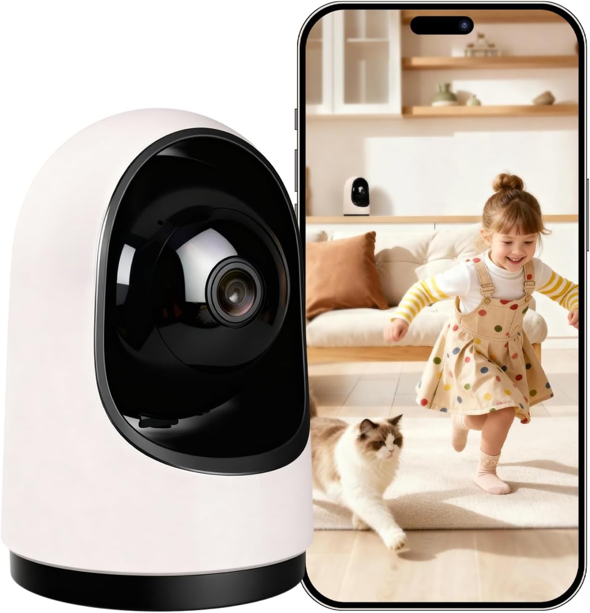 Smart Baby Security Camera, 360-Degree Indoor Camera with Motion Detection, 7×24H Recordings, Mobile App Control