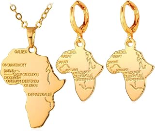 Ancient Egypt Africa Jewelry Platinum 18K Gold Plated Ankh Cross Pendant, Africa Map Necklace, Pharaoh Pendants with Chain