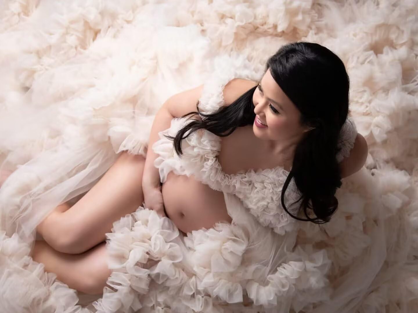 Tulle Off Shoulder Maternity Dresses for Photoshoot Puffy Ruffles Babyshower Gown Long for Women 2026