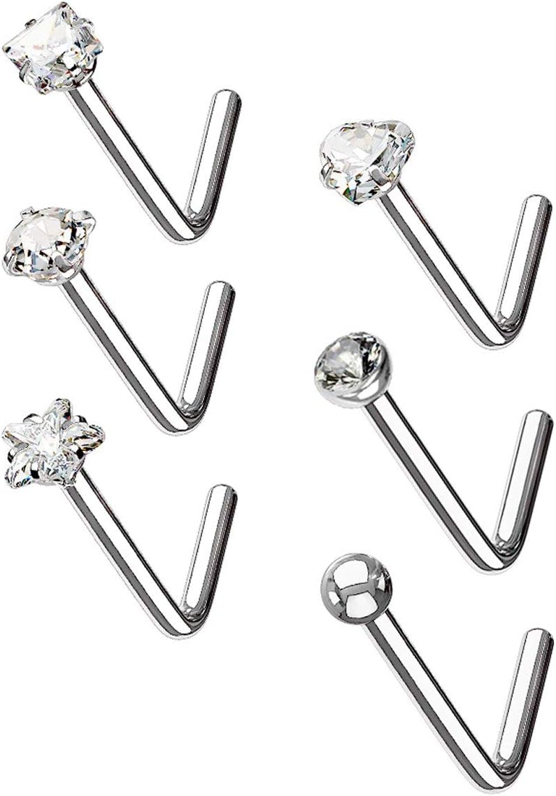 Forbidden Body Jewelry 7Pc Value Pack: 20g Surgical Steel L Shape Nose Rings *PLUS FREE* Bioflex Retainer