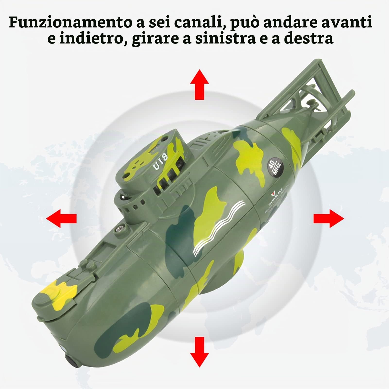 RiToEasysports Sottomarino telecomandato a 6 canali Sottomarino RC elettrico Barca sommergibile per ragazzi e ragazze (Verde) Modello giocattolo Giocattolo modello