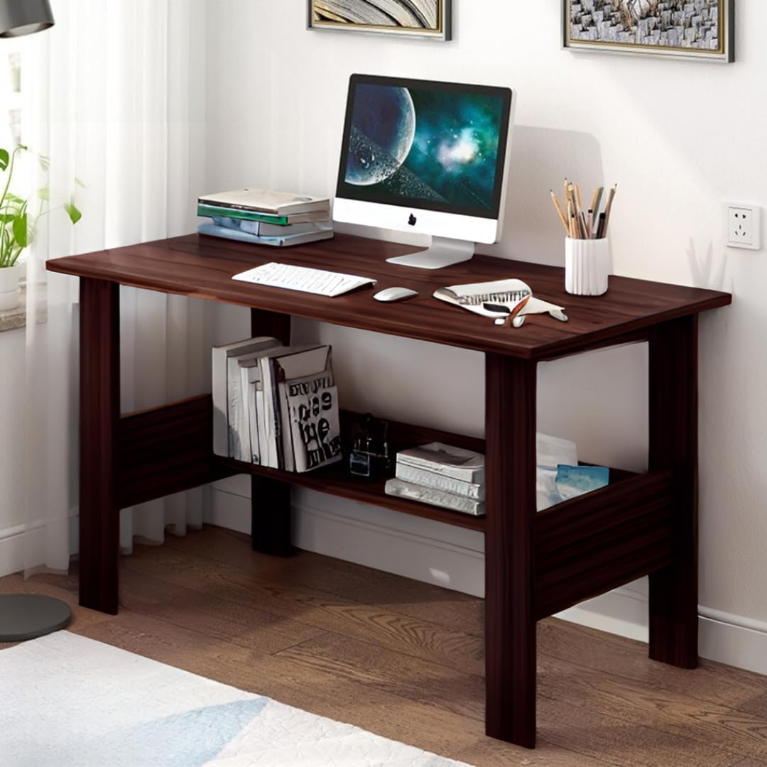 MATTERHORN Engineered Wood Office Table, Work from Home Table with Shelf for Storage (DIY, 900 x 500 x 800 cm, MOOT-10001V) (Acasia Dark Brown)