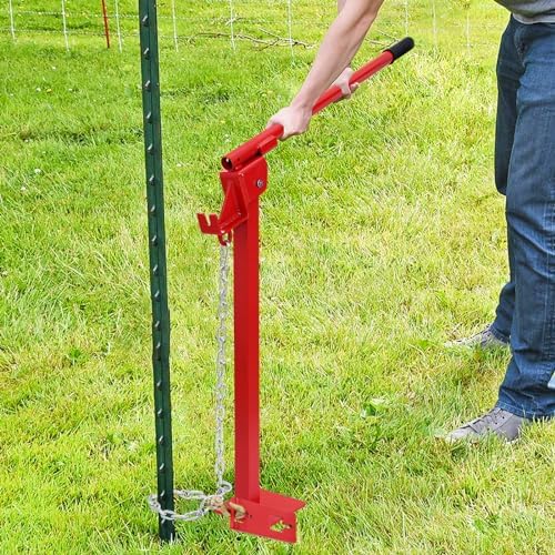 Heavy Duty T Post Puller Set with Lifting Chain | Durable Metal Fence Post Remover for Tree Stumps, Sign Posts & T Stakes - Versatile, Efficient Tool for Quick Removal