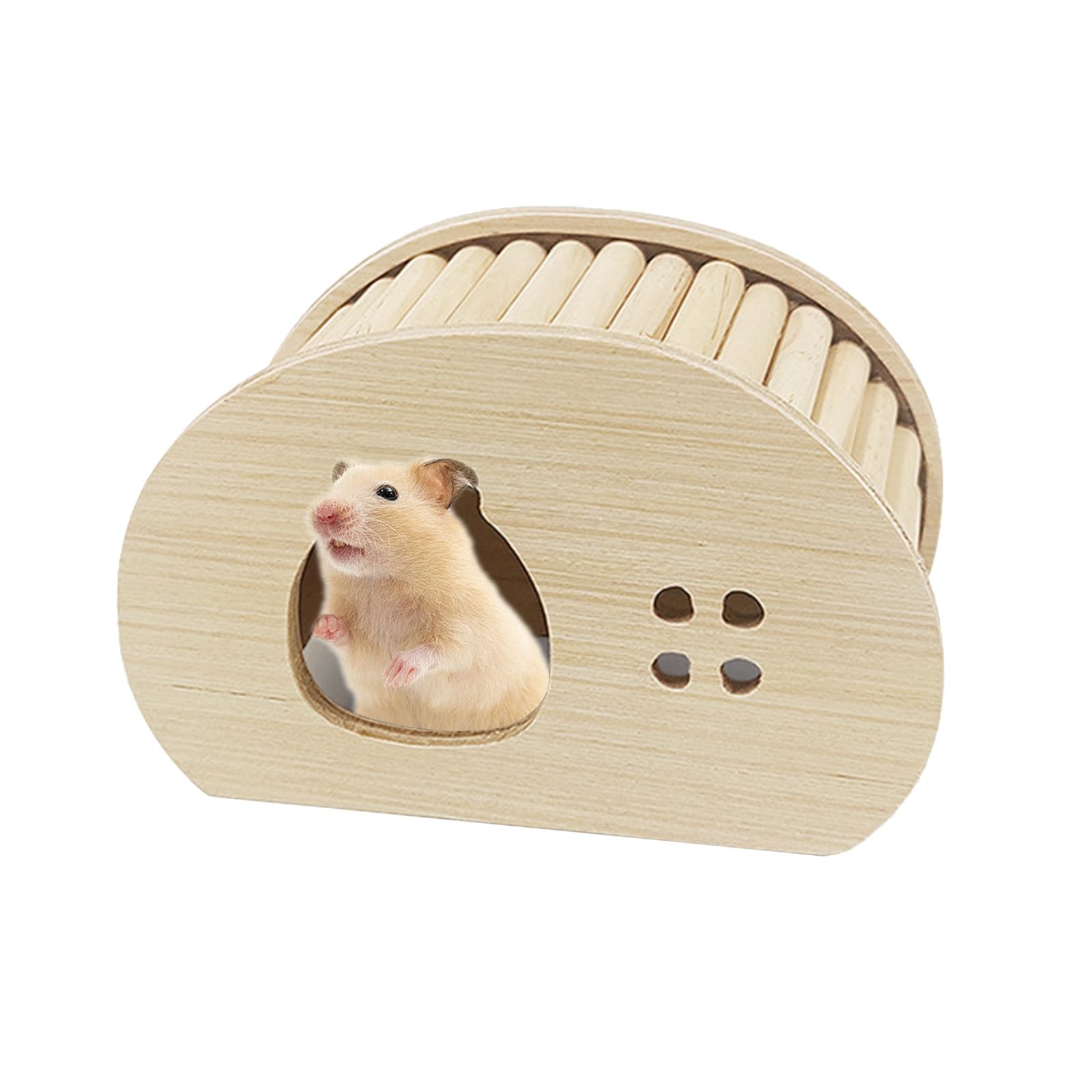 Wooden Egg-Shaped Hamster House, Natural Wooden Hideout with Air Vents and Entrance Hole for Syrian Dwarf Hamsters Gerbils Mice, Small Animal Cage Habitat Decor