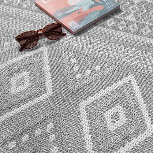 Paco Home Outdoor Teppich, Wetterfest, UV-beständig & Pflegeleicht, Flachgewebe Modern Boho-Style. Ideal für Terrasse Balkon Wohnzimmer &… – Ansicht 5