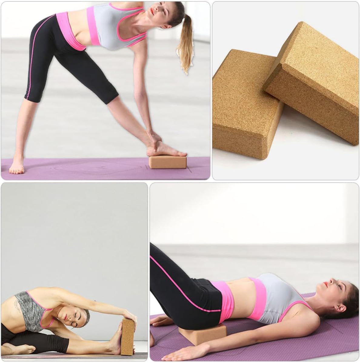 Veemoon High Density Natural Cork Yoga Block for Training and Fitness, Non-slip Supportive Yoga Brick with 22x15x7.4cm Size, Suitable for Beginners and Dance Exercise