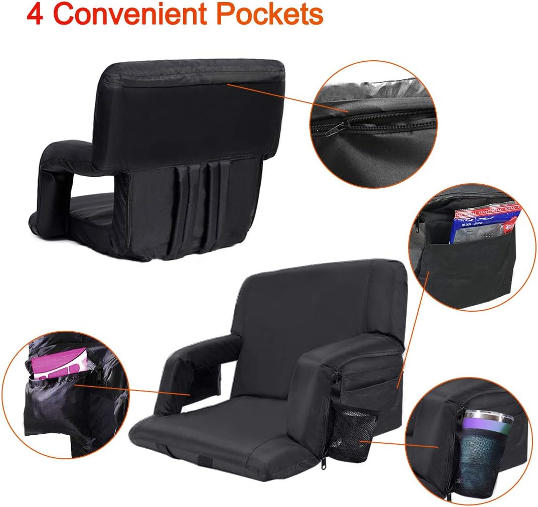 Blufree Extra Wide Heated Stadium Seat, Foldable Portable Bleacher Chair, 6 Reclinng Positions Back and Arm Support Thick Cushion for Outdoors Picnic Camping & Sports. (Not Include USB Power Bank) : Sports & Outdoors