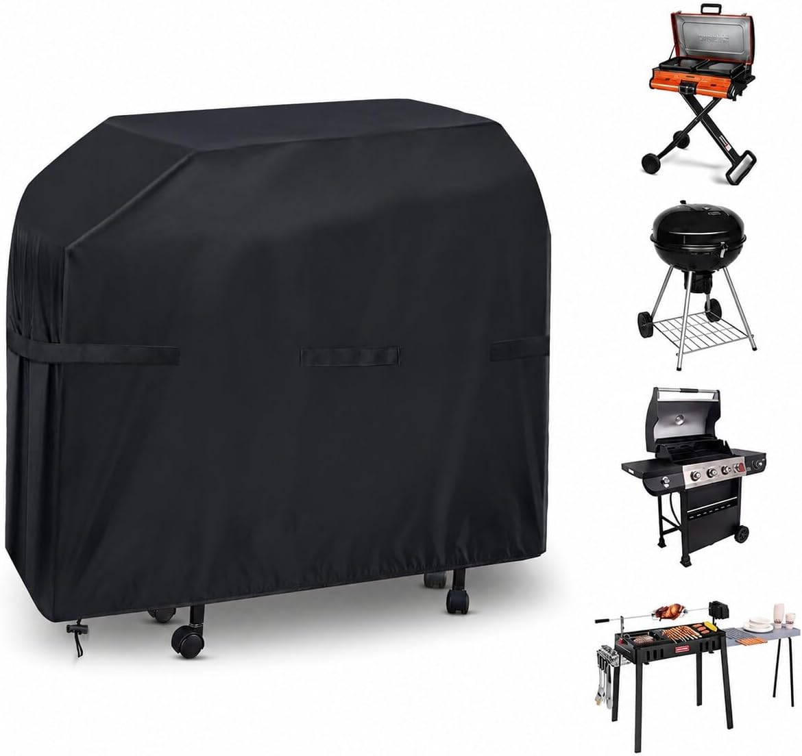 420D Oxford BBQ Grill Cover for Ninja Woodfire Outdoor Grill OG750 Series Silver Coated Barbecue Protector Side Straps Drawstring Storage Bag Patio Black