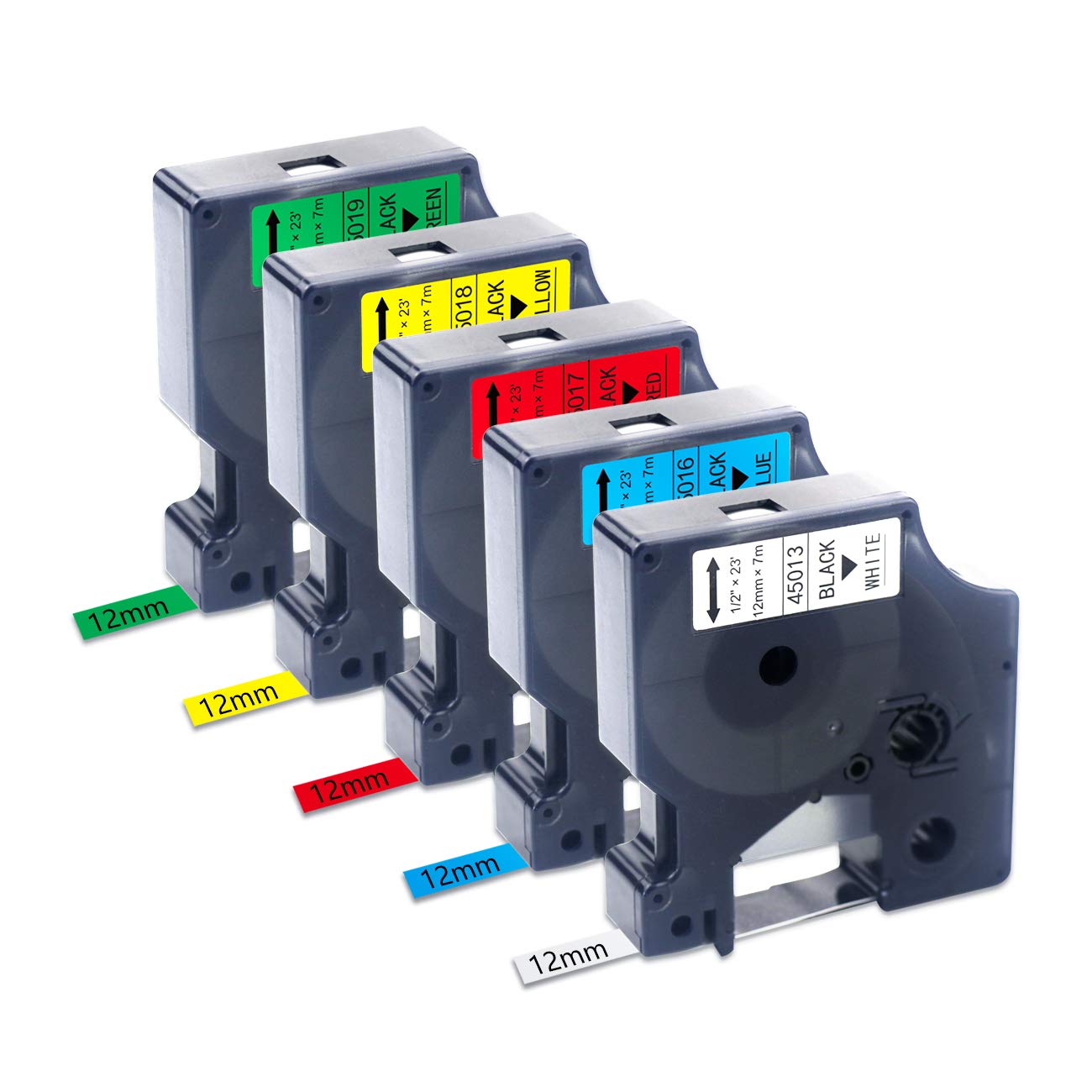 Replacement for Dymo Label Maker Refills D1 45013 45016 45017 45018 45019 Labels,1/2 Inch Black on White/Red/Yellow/Green/Blue Refills for DYMO LabelManager 160 280 420P 220P 360D 450 Printer